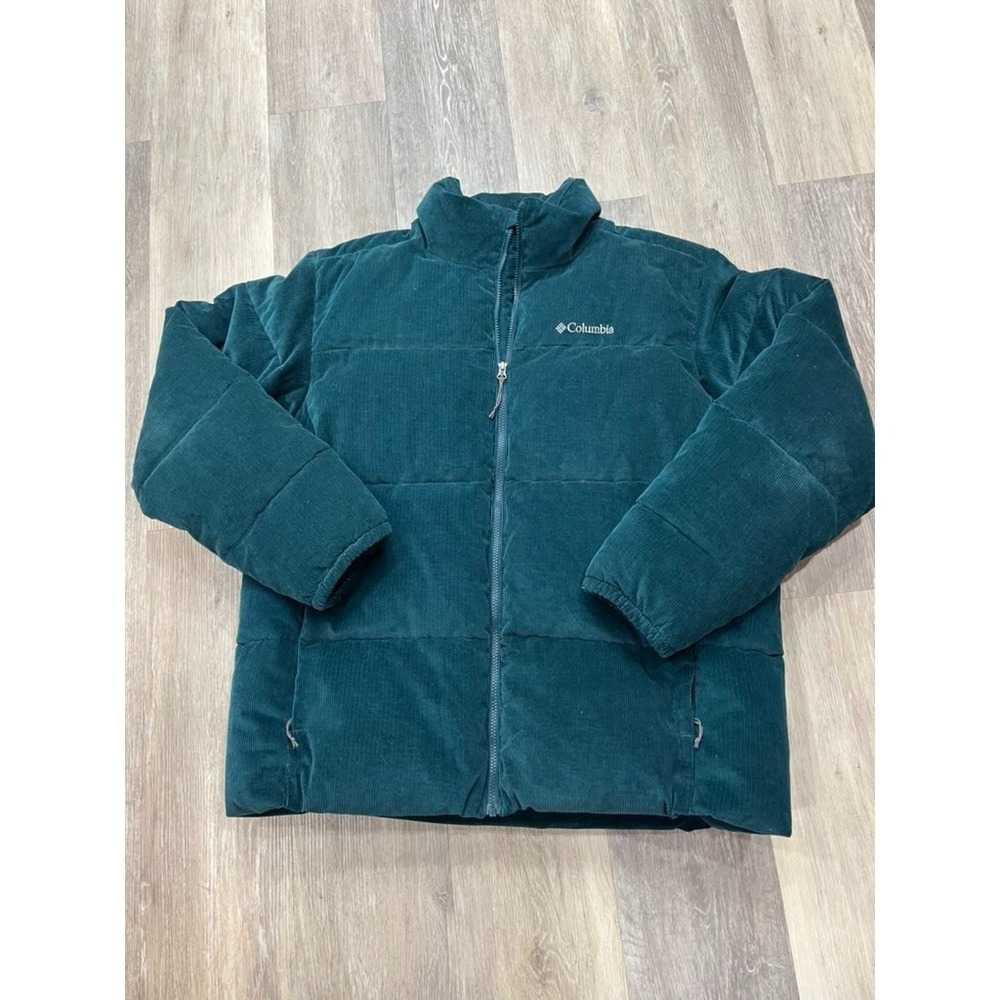 men's columbia puffect corduroy puffer coat green night wave colorway size xl